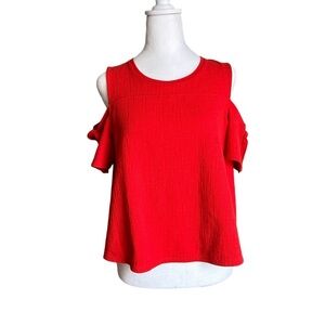 Madewell Red Cold-Shoulder Ruffle Sleeve Blouse